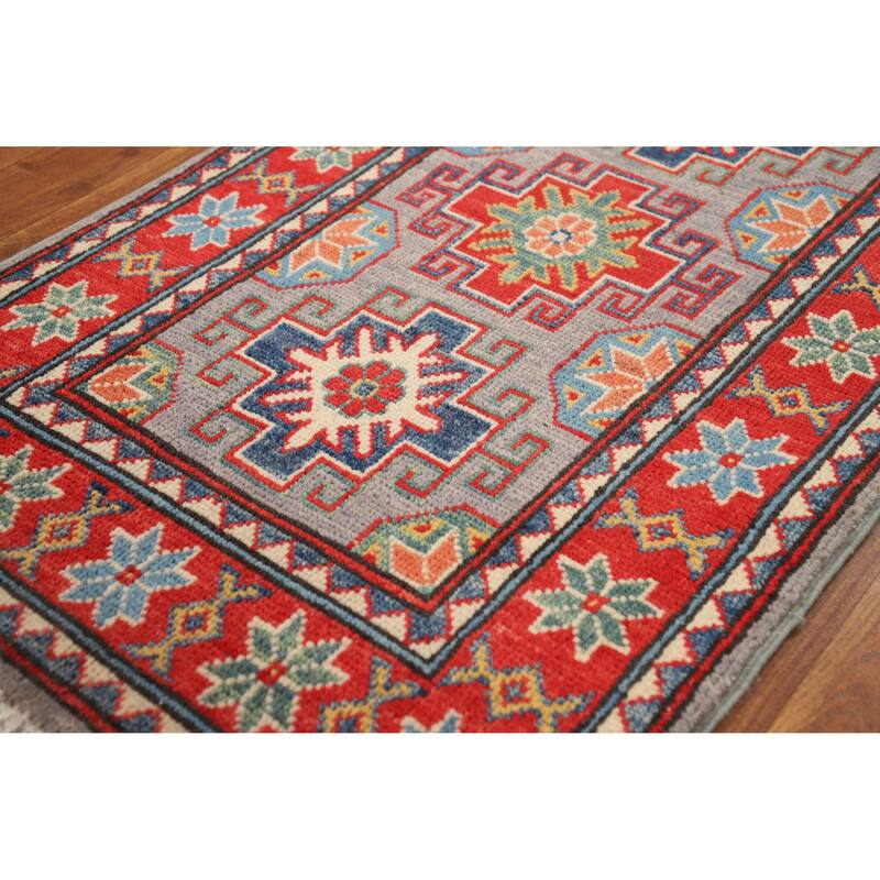 Gray Traditional Kazak Oriental Accent Rug Hand-Knotted Wool Carpet - 2'0"x 3'0"