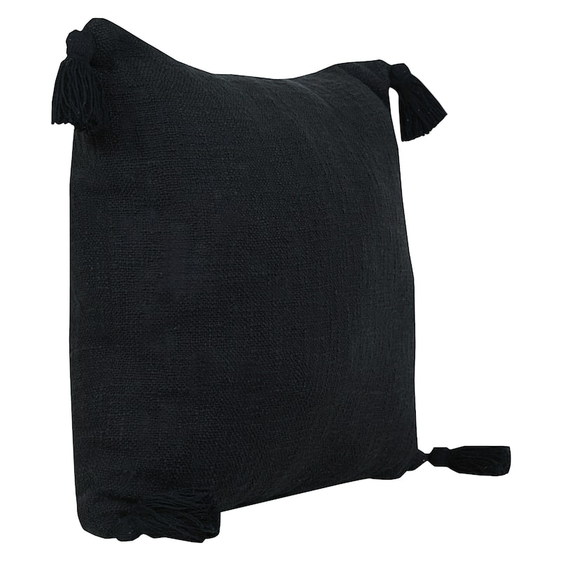 Hand Woven Square Throw Pillow with Tassels - 20" - Black