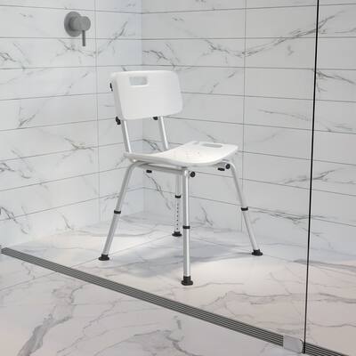 Tool-Free 300 Lb. Capacity, Adjustable White Bath & Shower Chair with Back