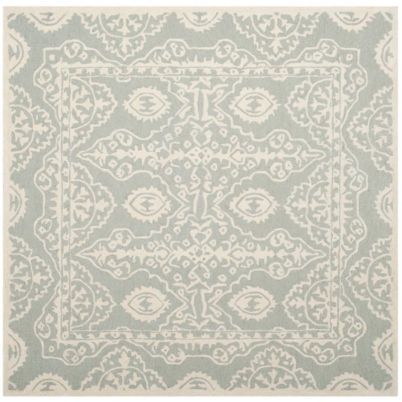 SAFAVIEH Handmade Bella Wivine Modern Floral Wool Rug - 5' Square - Grey/Ivory