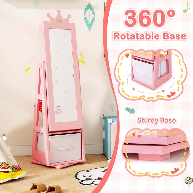 Costway Kids Jewelry Cabinet with Full-Length Mirror Foldable Drawer - See Details