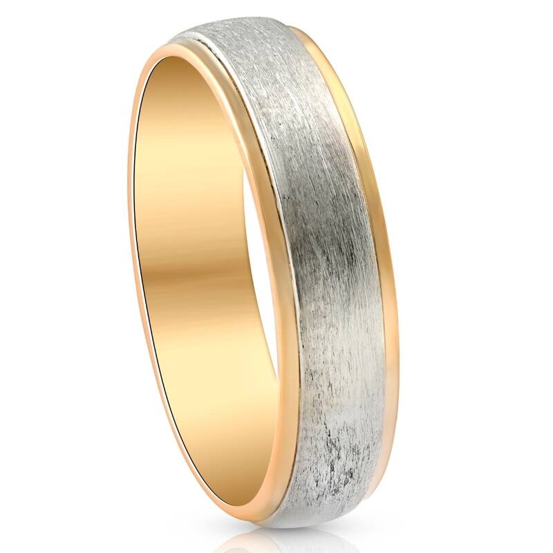 Platinum & Yellow Gold Two Tone 6MM Brushed Ring Mens Wedding Band