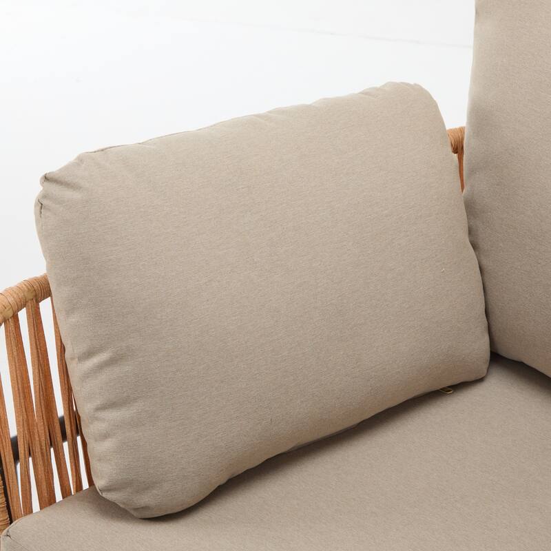 Christopher Knight Home - PureNest 36" Beige and Light Wood-Tone Rope Iron Lounge Chair with Cushions
