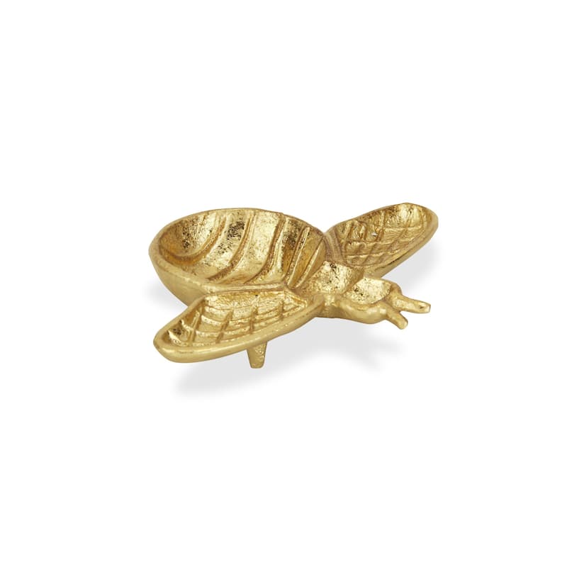 HomeRoots 8" Gold Bumble Bee Cast Iron Vanity Tray - 8.00 in. x 1.25 in. x 6.50 in.