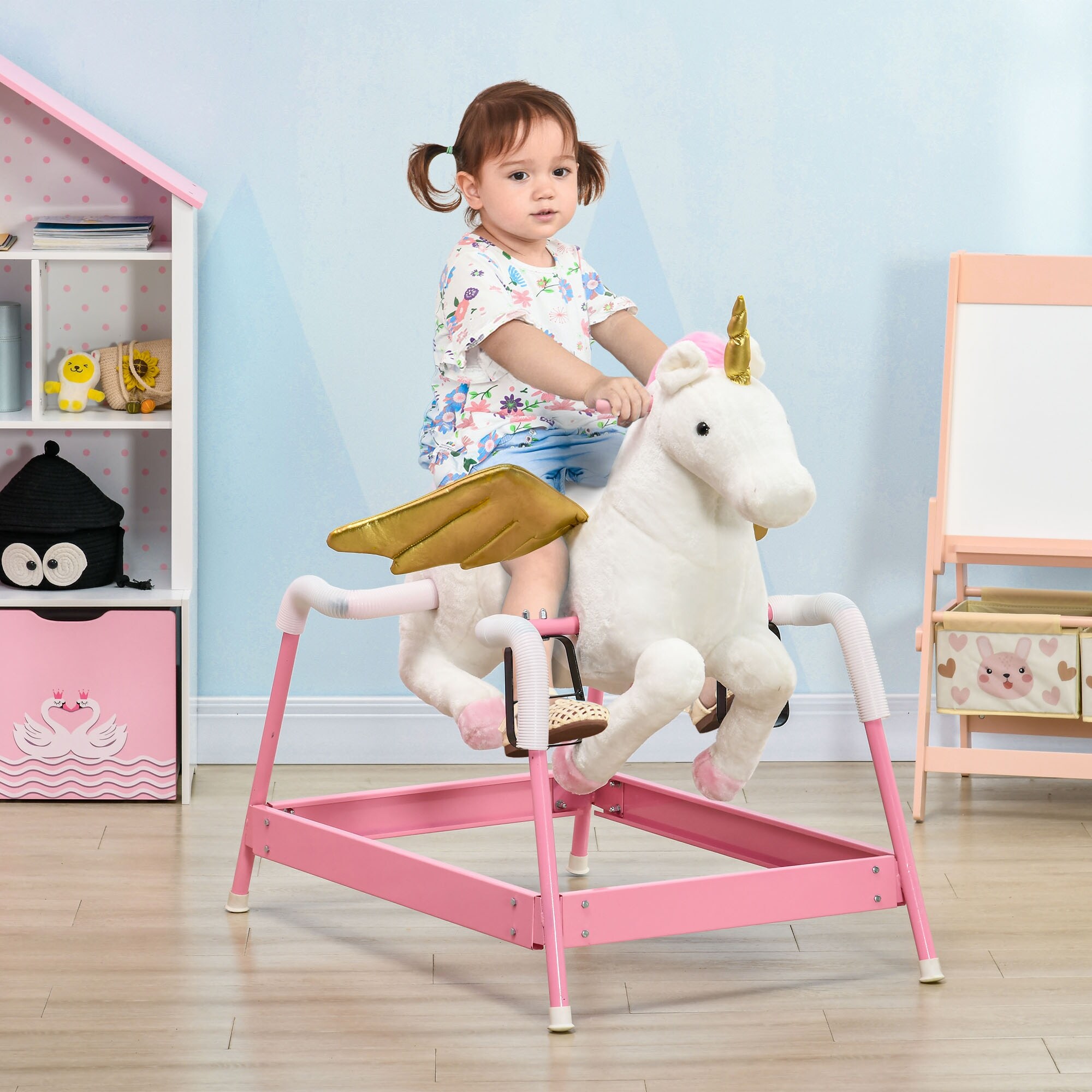 Qaba Spring Rocking Horse Kids Ride on Horse for 5 12 Years Ride on Toy with Sound Unicorn Design Pink On Sale Bed Bath Beyond 39978238