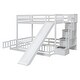 preview thumbnail 8 of 18, Twin Over Full Size Floor Bunk Bed with Slide and Safety Guardrails, Wooden Bunk Bedframe with Storage Staircase and Fence