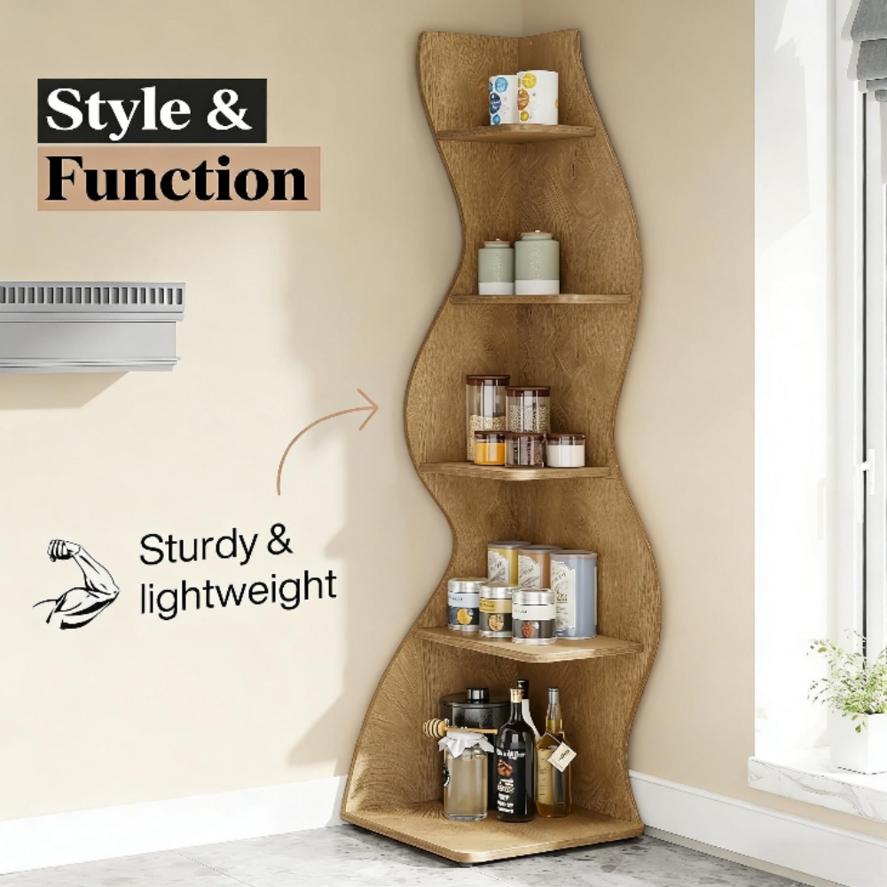 5-Tier Tall Bookshelf with Wavy Design, 69.88