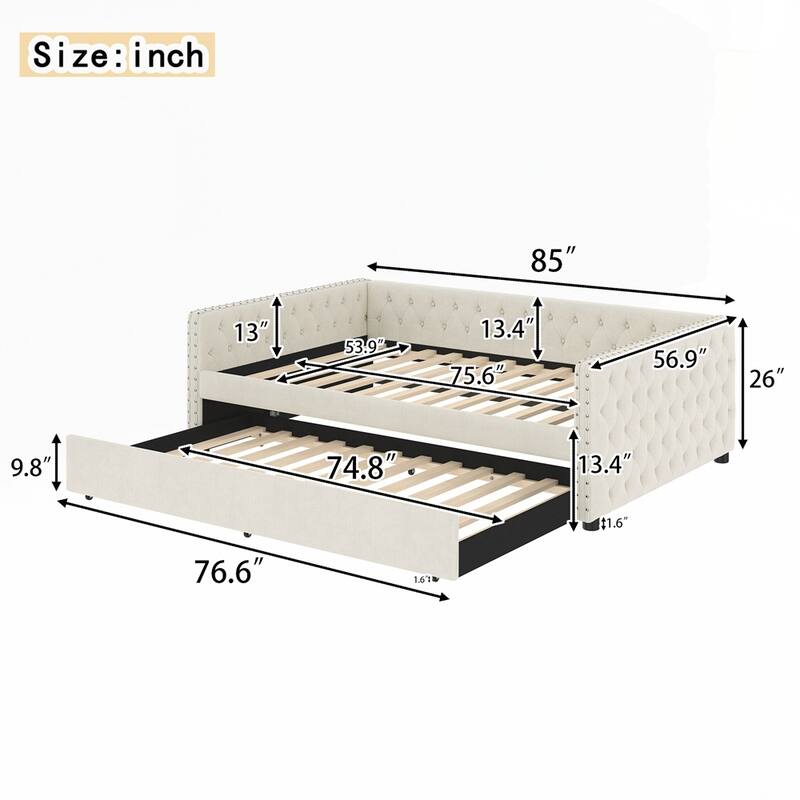 Upholstered Tufted Sofa Bed with Trundle