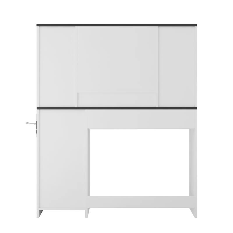 43" White Make-up Vanity Desk with Mirror and Lights for Bedroom, Farmhouse Dressing Table with Charging Station