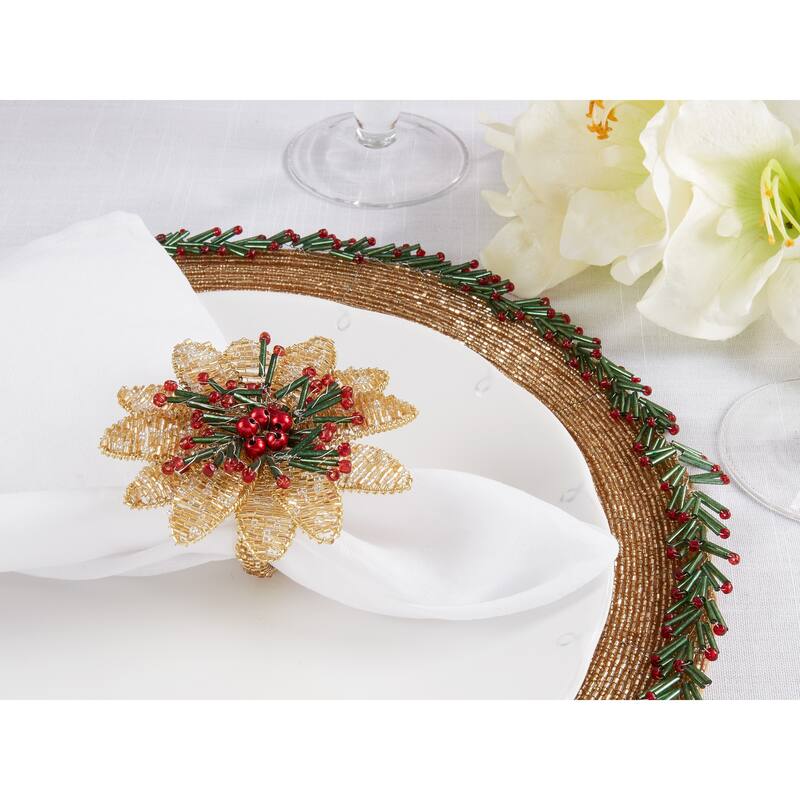 Botanical Charm Beaded Flower Napkin Ring (Set of 4)
