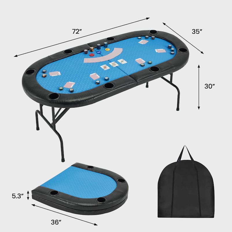 EROMMY Foldable Oval Poker Table for 8 Players, 72" Texas Holdem & Blackjack Table with Cup Holders and Casino-Grade Felt