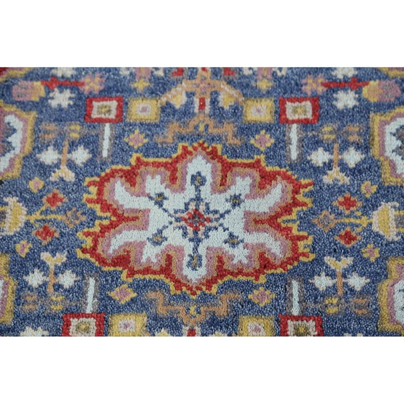Blue Geometric Kazak Indian Accent Rug Hand-Knotted Wool Carpet - 2'0"x 3'0"