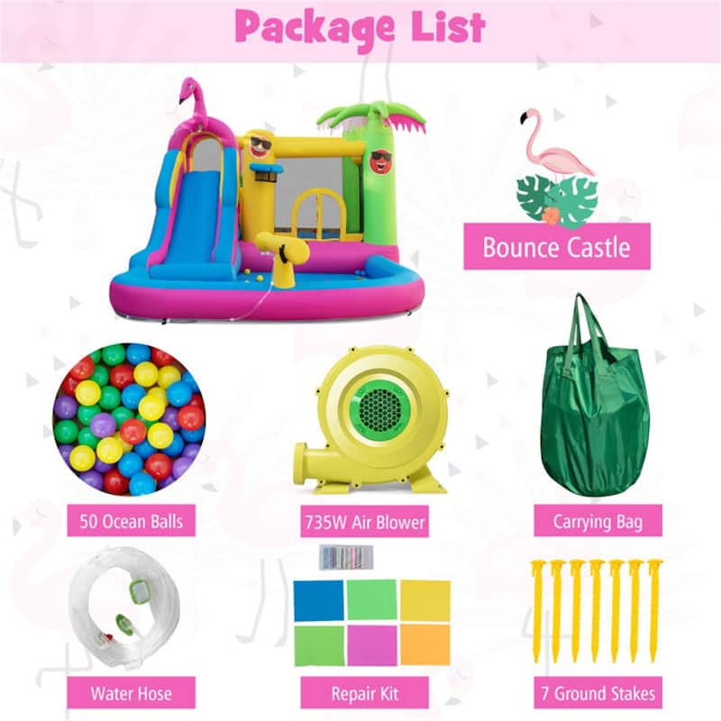 Inflatable Bounce Castle with Long Water Slide and 735W Blower - 15FT