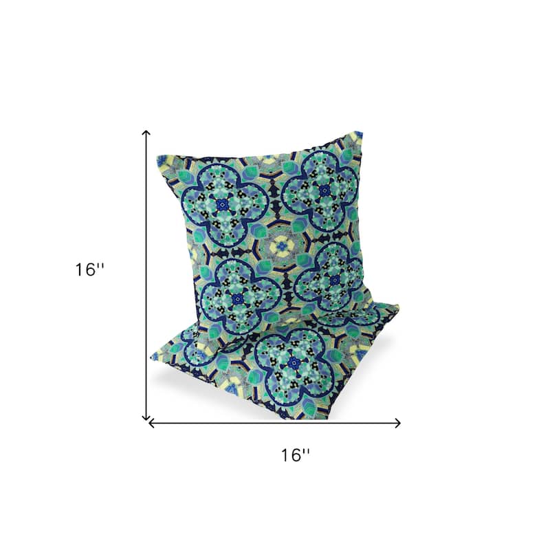 HomeRoots Set of Two 16" X 16" Blue and Green Blown Seam Floral Indoor Outdoor Throw Pillow - 16.00' X '16.00' X '5.00