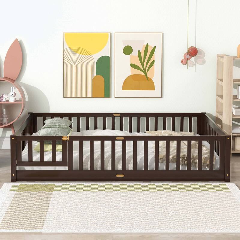 Durable Floor Platform Bed with Fence
