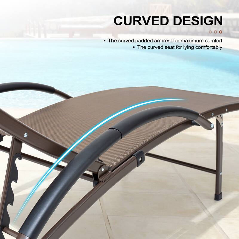 Crestlive Products Outdoor Adjustable Reclining Chaise Lounge Chair with Armrest
