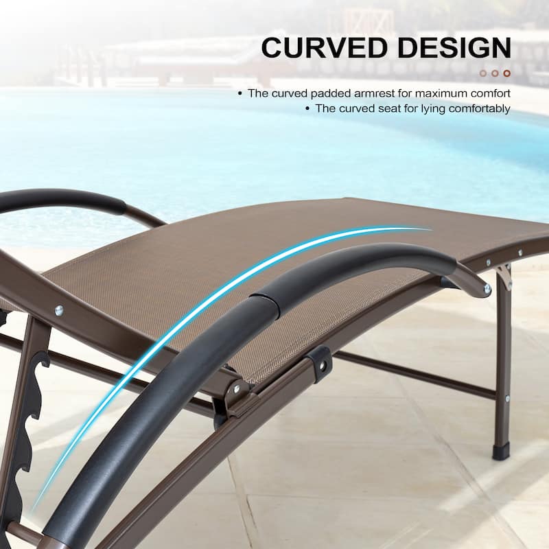 3-piece Outdoor Adjustable Aluminum Reclining Chaise Lounge Chairs with Wheels and Side Table Set