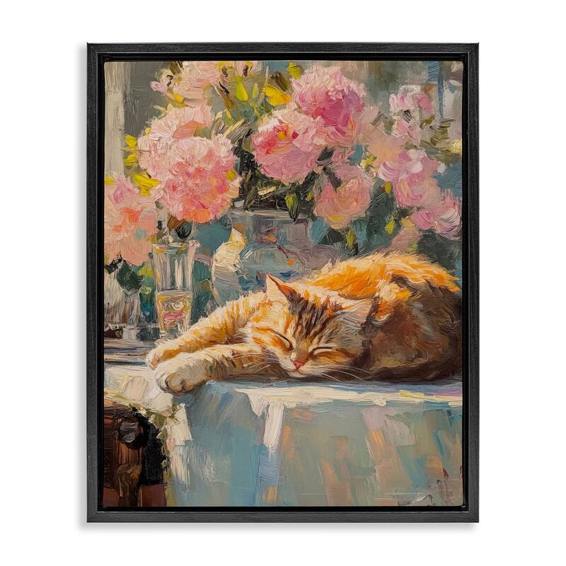 Stupell Orange Cat Resting Framed Floater Canvas Wall Art Design By Nini Art - 25 x 31 - Black