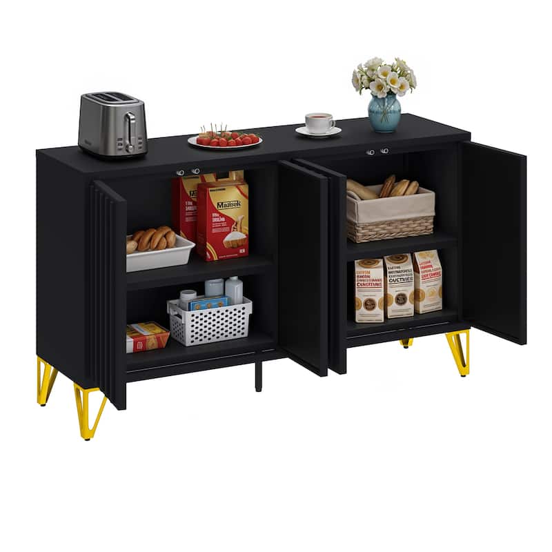 55" Storage Cabinet, Metal Storage Organizer with 2-Tier Adjustable Shelves for Living Room or Home - Black