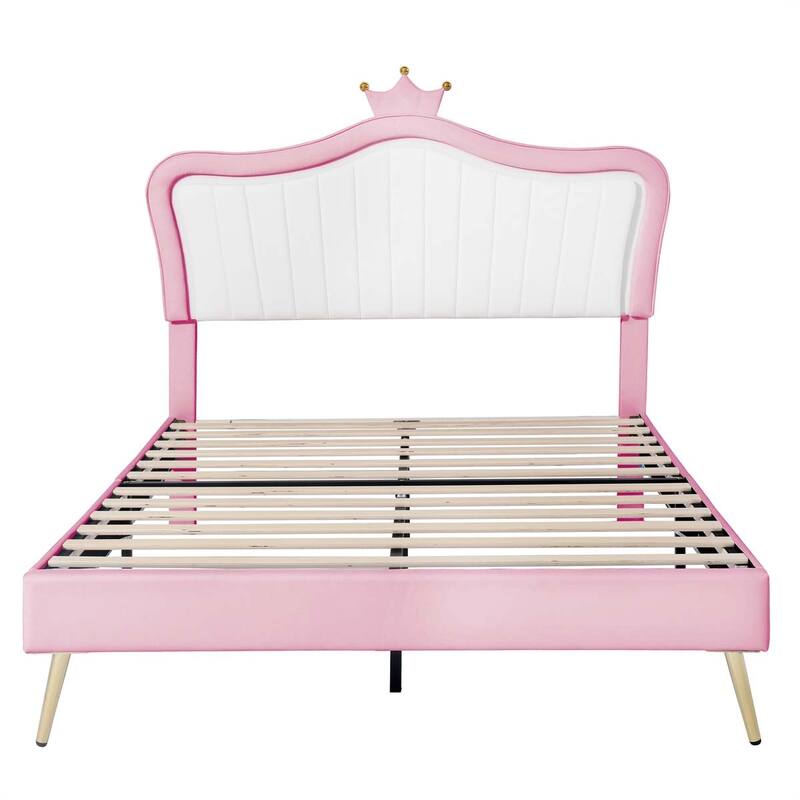 Queen Size Princess Upholstered Bed Frame with LED Lights