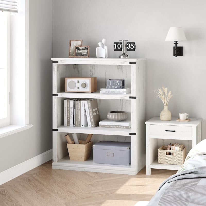 3 Tier Bookcase, Freestanding Wooden Bookshelf Storage Organizer Display Shelf - Off-White