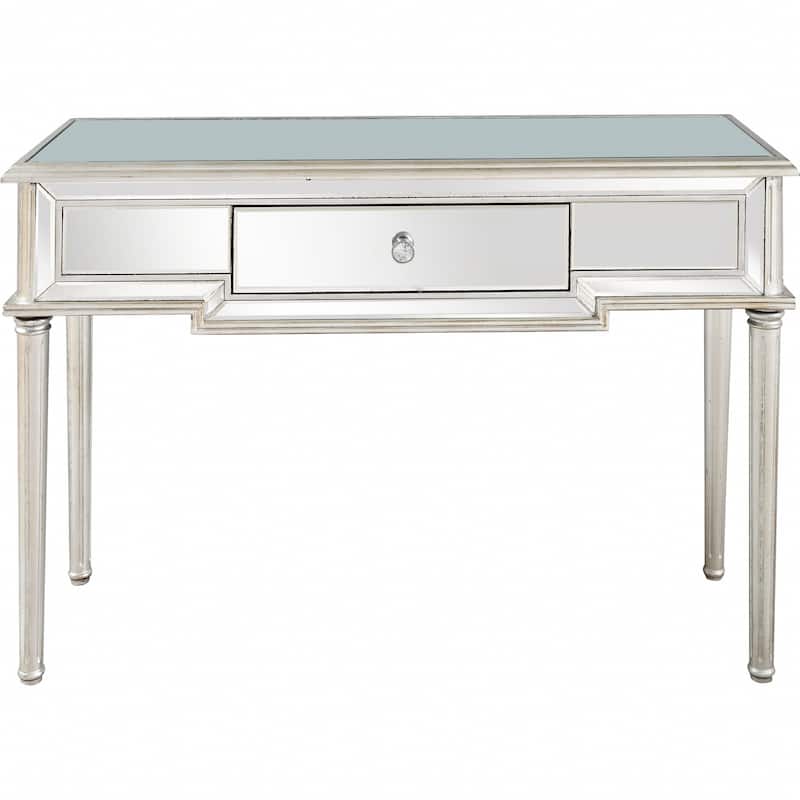 Silver Mirrored Glass Console Table, Antique Finish and 1 Drawer - 48” L x 17.2” W x 33.2” H