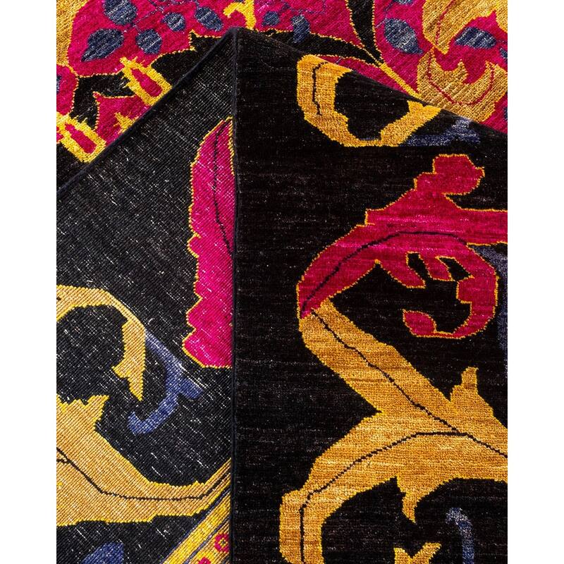 Overton Handknotted Wool Vintage Inspired Contemporary Arts & Crafts Black Area Rug - 17' 10" x 11' 10"