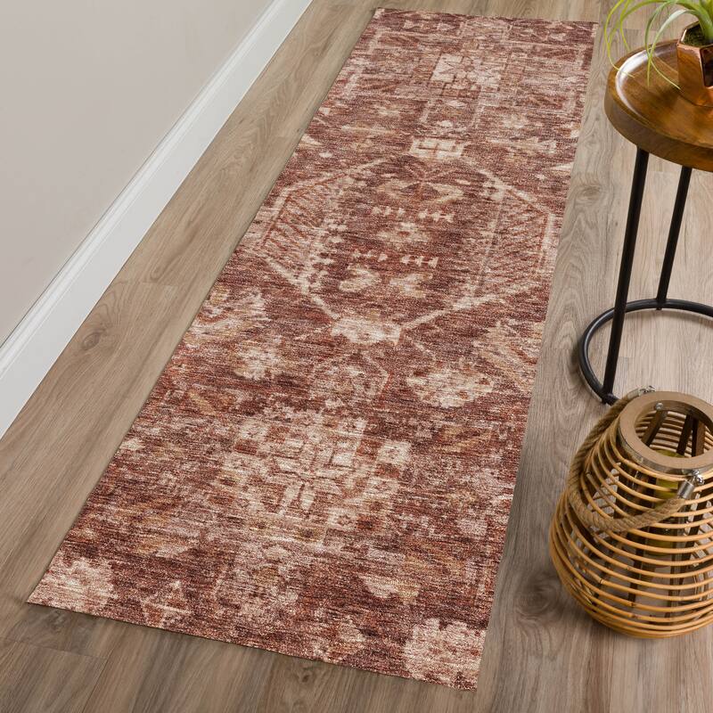 Machine Washable Indoor/ Outdoor Boho Traditional Chantille Rug