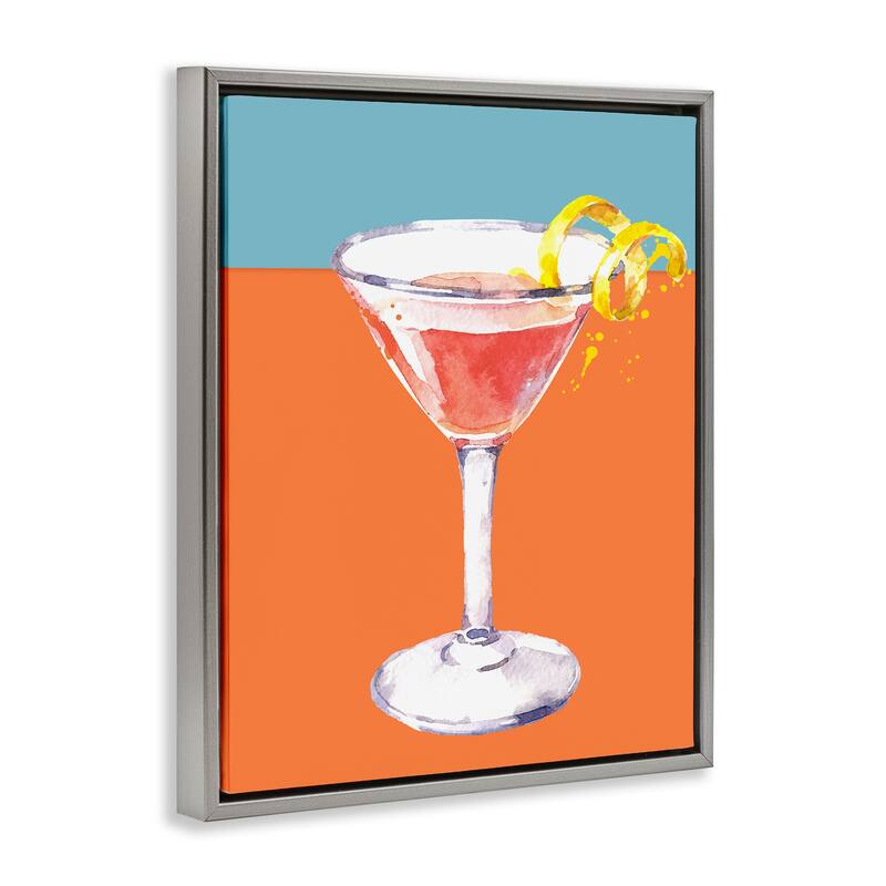 Stupell Cocktail on Blocked Hues Framed Floater Canvas Wall Art Design By Susan Jill