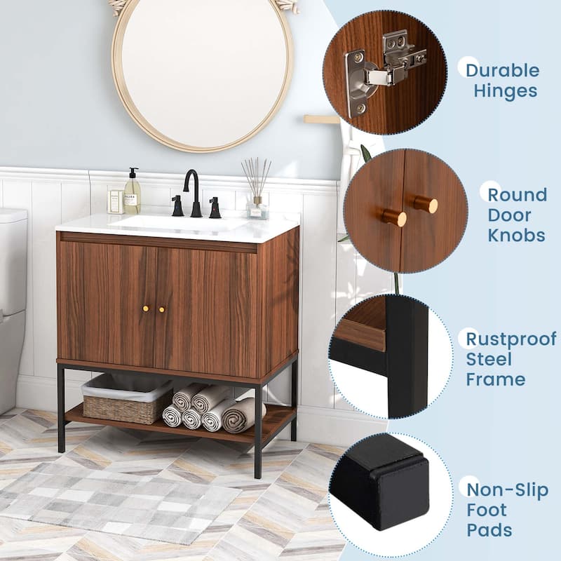Costway 31" Bathroom Vanity Sink Combo Wooden Bathroom Storage Cabinet - See Details