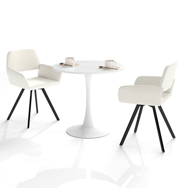 Homy Casa 3-Piece Modern Dining Set with Round Pedestal Table and Upholstered Armchairs