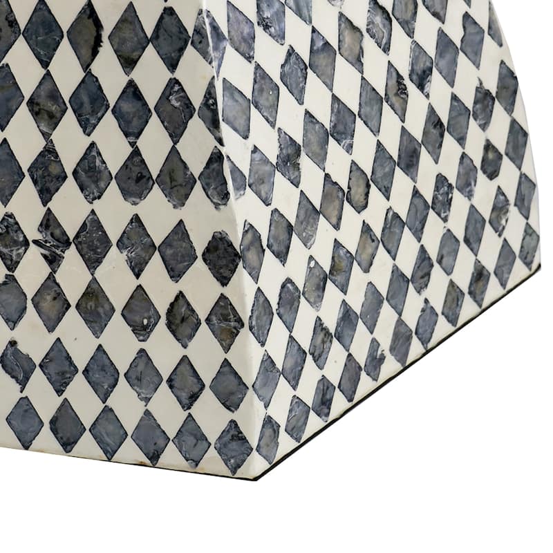 Hexagon Capiz Inlay Stool - 16.5" - Black and White
