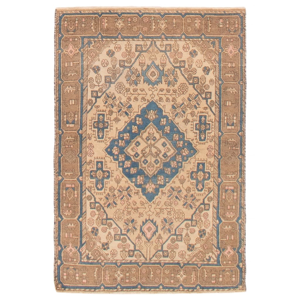 ECARPETGALLERY Hand-knotted Antalya Vintage Ivory Wool Rug - 3'9 x 5'5