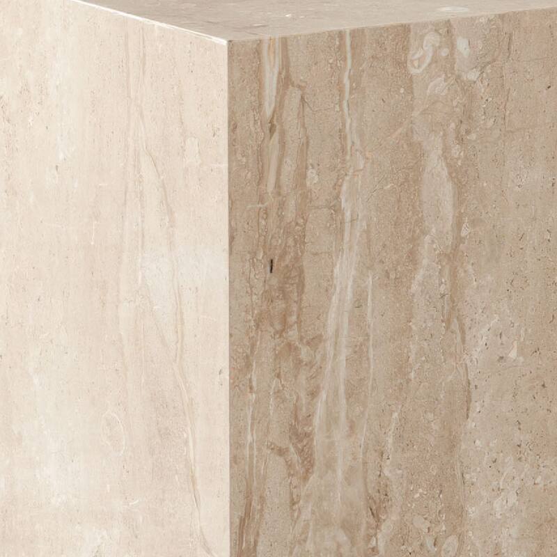 Rey Side End Table, 15 Inch Square Natural Beige Marble Pedestal