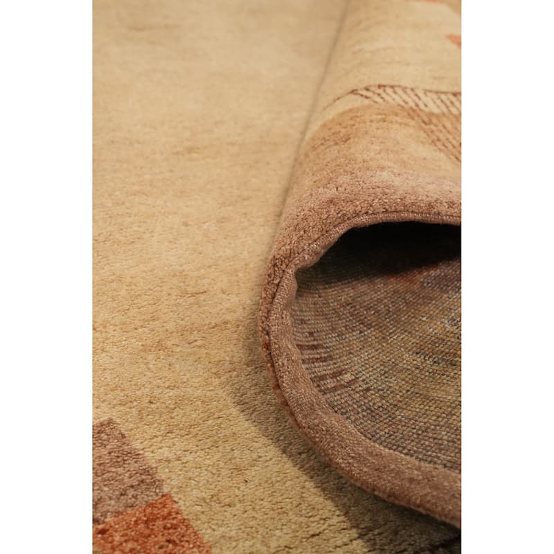 Hand Knotted Oriental 100% Wool Carpet Modern Geometric Beige & Ivories Gabbeh Area Rug - 7' 9'' X 5' 5''