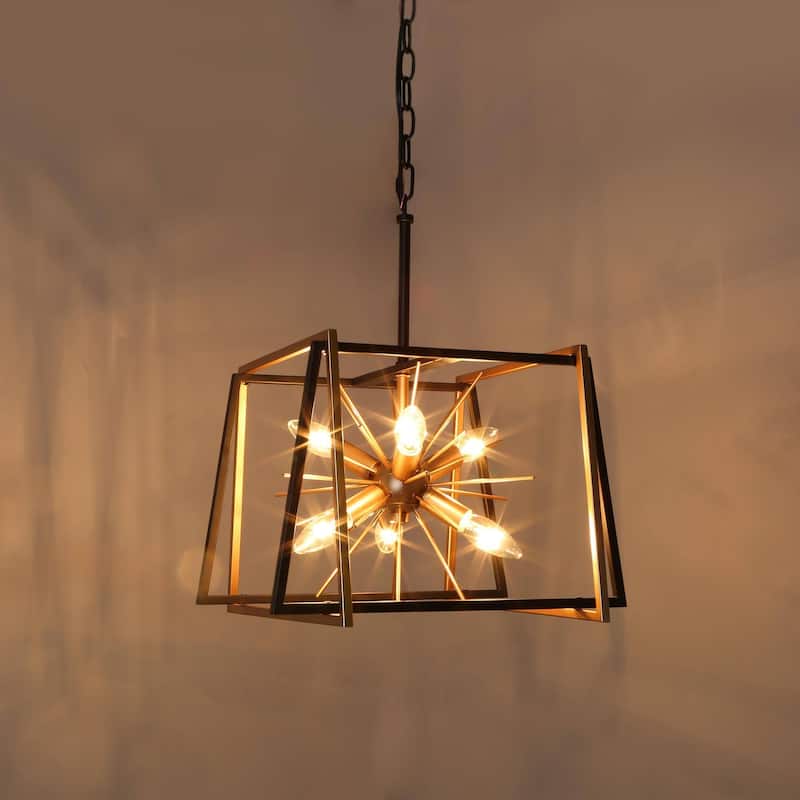 Modern Farmhouse 6-Light Black Gold Sputnik Chandelier Geometric Island Lights for Kitchen