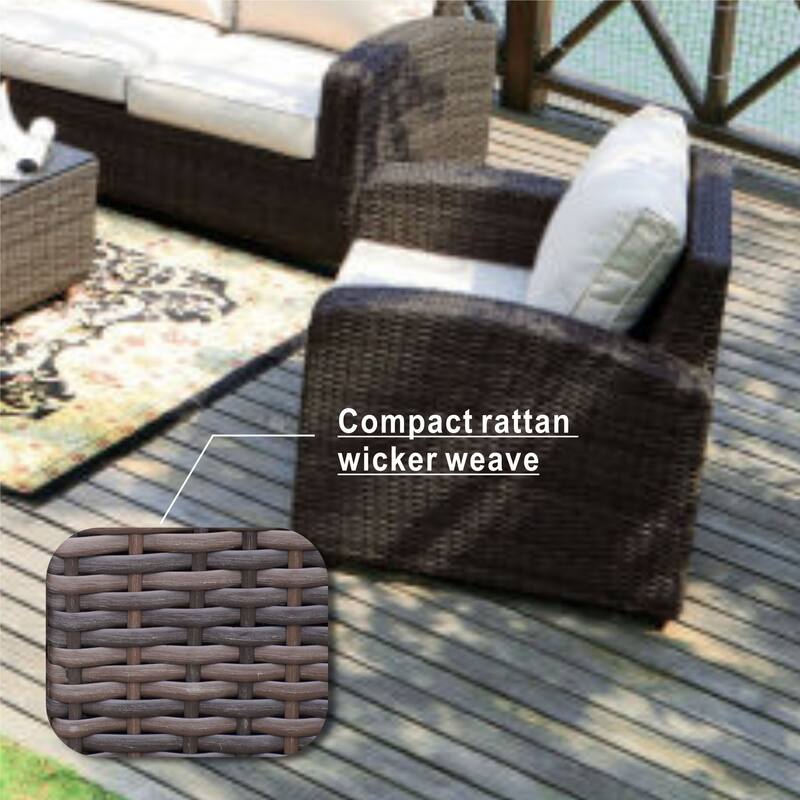 4/5-Piece PE Wicker Outdoor Sofa Set with 50,000 BTU Propane Fire Pit Table