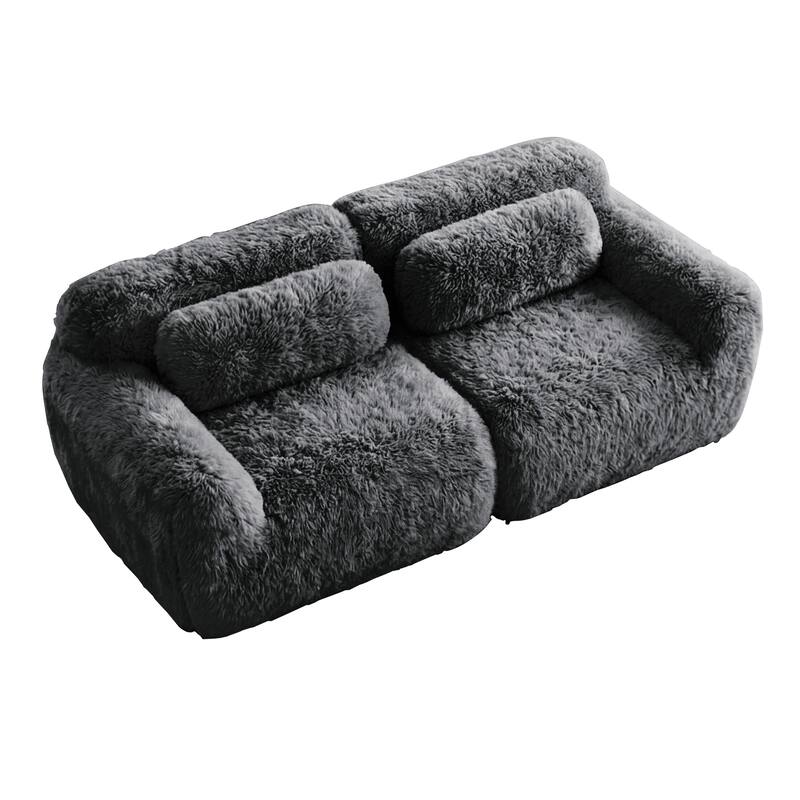 Homy Casa Modular Sectional Sofa, Dark Grey Plush Fabric with Non-Slip Base, No Assembly Living Room Couch with Pillows
