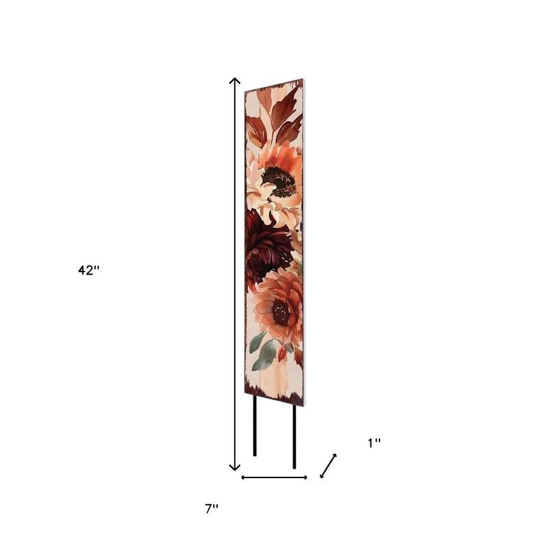 HomeRoots 42" White Orange And Brown Solid Wood Floral Bouquet Garden Stake