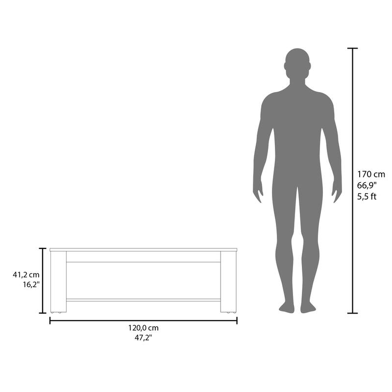 Modern Coffee Table with Shelf Two Tone Finish Compact Living Room Design