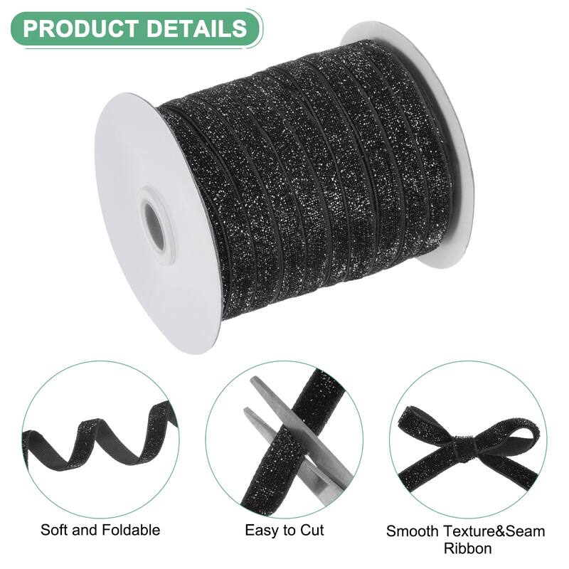 1 Pack Metallic Glitters Velvet Ribbon,3/8"x50 Yards for Gift - Black