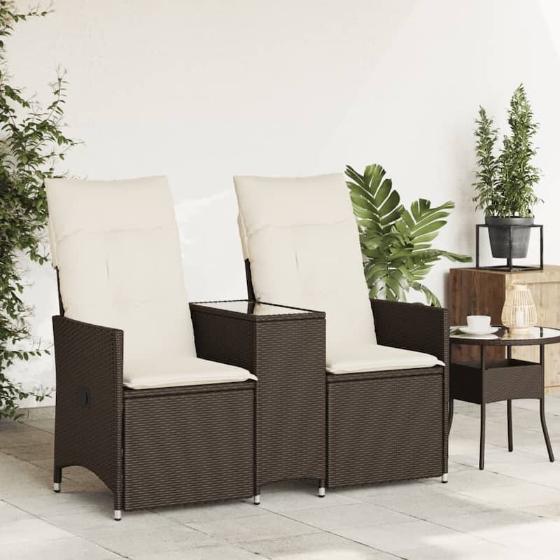 vidaXL Reclining Patio Sofa 2-Seater with Table Loveseat Furniture Poly Rattan - 23.2 x 51.2 x 36.2