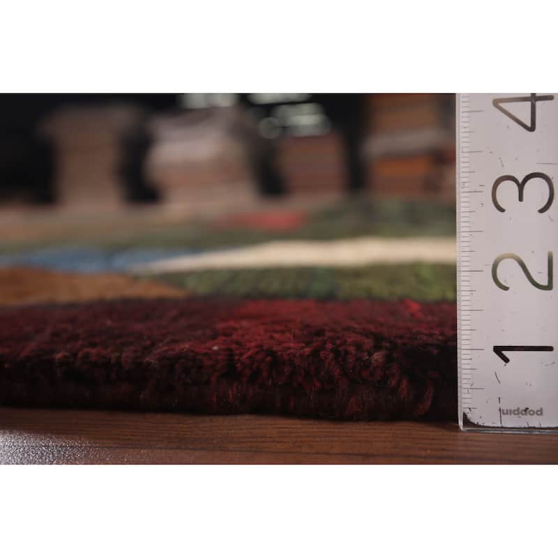Green Geometric Gabbeh Persian Area Rug Hand-Knotted Wool Carpet - 6'5"x 10'2"