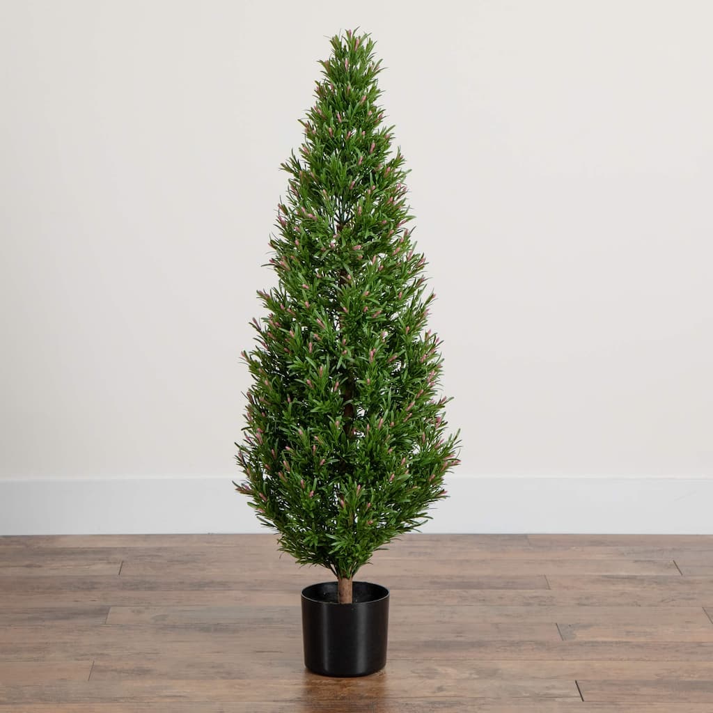 Rosemary Cone Topiary Artificial Potted Tree - 4'