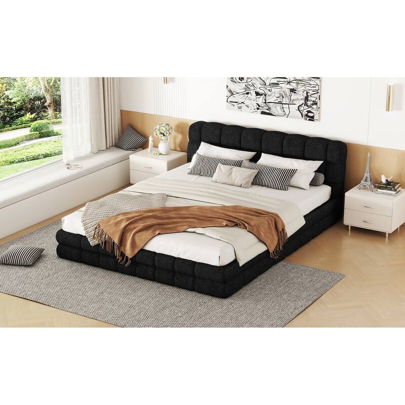 Roomfitters Queen Size Upholstered Platform Bed with Minimalist Headboard and Padded Frame