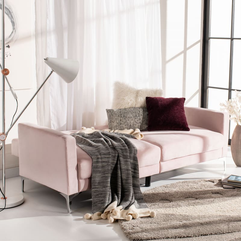 SAFAVIEH Ayana Contemporary Velvet Foldable Futon Bed - Blush/Chrome