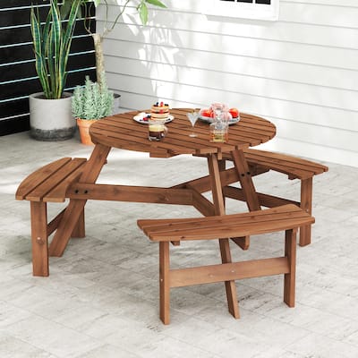 Outdoor 6 Person Picnic Table Set with Curved Benches and Table - 68" x 62" x 28"
