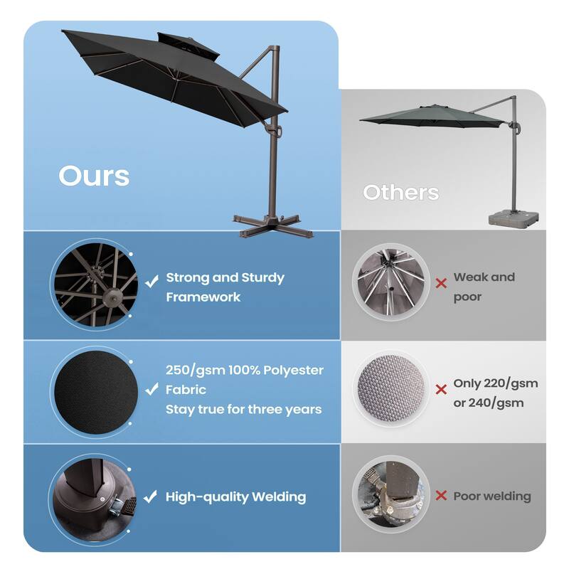 10 x 13 Feet Double Top Rectangular Patio Offset Cantilever Umbrella Aluminum with Crank