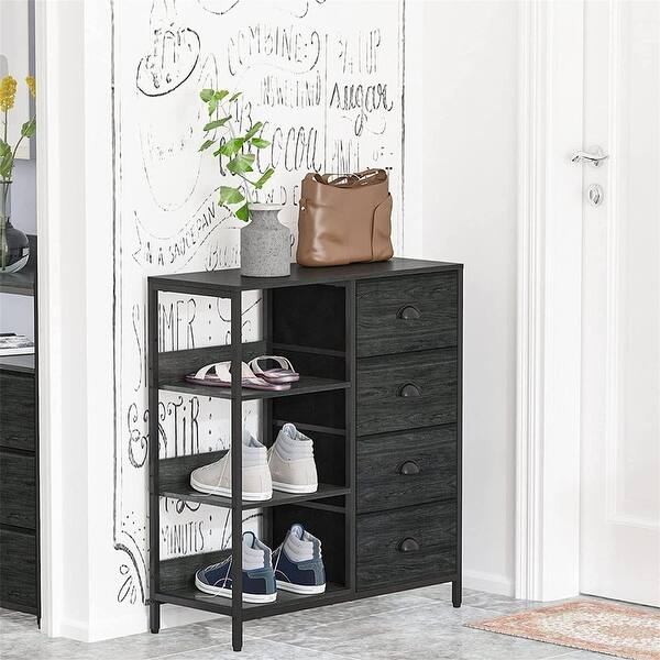 Black Dresser with 4 Drawers and Side Shelf - 11.4"D x 28.3"W x 31.8"H -  Bed Bath & Beyond - 39887637