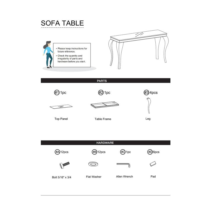 1pc Sofa Table Black Glass Top